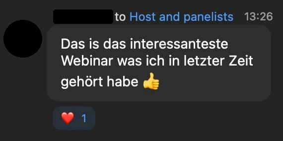 Nachricht einer Teilnehmerin im Webinar-Chat