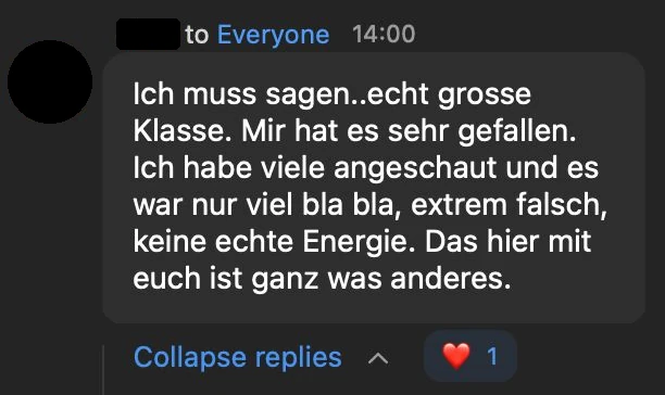 Nachricht einer Teilnehmerin im Webinar-Chat