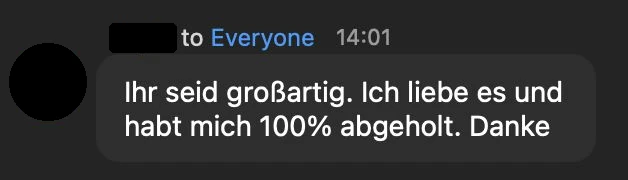 Nachricht einer Teilnehmerin im Webinar-Chat